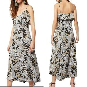 Witchery tropical botanical earth print high low hem viscose midi dress